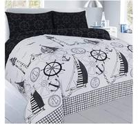 HOMES-LINEN Jake Sailor Coastal Ship Duvet Cover Set - Nautical Reversible Quilt Cover Bedding Set - Soft & Breathable - Lightweight & Durable (Black, Super King)