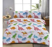 HOMES-LINEN Kids Dinosaur Duvet Cover Set - Polycotton Bedding with Pillowcase Soft & Easy Care Dino Print Quilt Cover for Boys & Girls Bedroom (Single)
