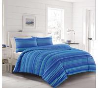 HOMES-LINEN Leon Stripe Lines Printed Easy Care Reversible Duvet Cover Bedding Set (Blue, Single)