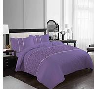 HOMES-LINEN Luxury Bedding Ruffled Diamond Lace Sequence Aurora Easy Care Polycotton Duvet Cover Set (Lilac, Single)