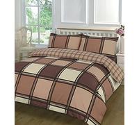 HOMES-LINEN Luxury Blocks Logan Easy Care Reversible Check Printed Duvet Cover Set (Chocolate, Super King)
