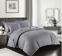 HOMES-LINEN Luxury Stripe Duvet Cover Set 400 Thread Count Satin Stripe Duvet Cover Set Original 400 Thread Count 100% Egyptian Cotton Hotel Quality Bedding Bed Set Quilt Cover (Grey, Single)