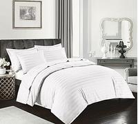 HOMES-LINEN Luxury Stripe Duvet Cover Set 400 Thread Count Satin Stripe Duvet Cover Set Original 400 Thread Count 100% Egyptian Cotton Hotel Quality Bedding Bed Set Quilt Cover (White, King)