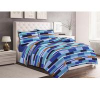 Homes & Linen Max Blocks Blue Reversible Printed Easy Care Duvet Cover Bedding Set