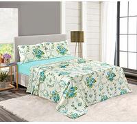 HOMES-LINEN Olivia Flannelette Sheet Set Include Fitted Sheet Flat Sheet And Pillowcase Floral Thermal 100% Brushed Cotton (Single, Teal)