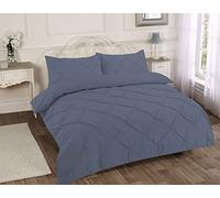 HOMES-LINEN Pintuck Pinch Pleated Alexandra Duvet Cover Set Easy Care Polycotton Bedding Set (Grey, King)