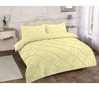 HOMES-LINEN Pintuck Pinch Pleated Alexandra Duvet Cover Set Easy Care Polycotton Bedding Set (Lemon, Single)