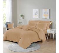 Homes-Linen Plain Dyed Polycotton Duvet Cover Set with Pillowcases in Beige | Size: Single Homes-Linen Beige Single