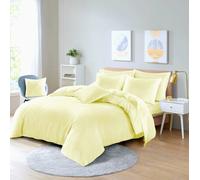Homes-Linen Plain Dyed Polycotton Duvet Cover Set with Pillowcases in Lemon | Size: Double Homes-Linen Lemon Double