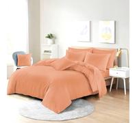 Homes-Linen Plain Dyed Polycotton Duvet Cover Set with Pillowcases in Peach | Size: Super King Homes-Linen Peach Super King