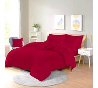 Homes-Linen Plain Dyed Polycotton Duvet Cover Set with Pillowcases in Red | Size: Super King Homes-Linen Red Super King
