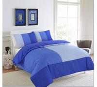 HOMES-LINEN Suede Patch Multi Colour Suede Reversible Duvet Cover Set (Blue, King)