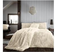 HOMES-LINEN Teddy Bear Fleece Long Fur Cuddles Alaska Luxury Duvet Cover Set Warm Cosy Soft Teddy Bedding Set (Cream, Double)