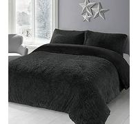 HOMES-LINEN Teddy Bear Fleece Long Fur Cuddles Alaska Luxury Duvet Cover Set Warm Cosy Soft Teddy Bedding Set (Black, King)