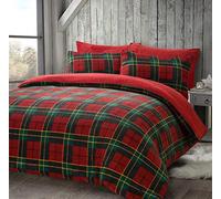 HOMES-LINEN Teddy Bear Fleece Tartan Check Duvet Cover Soft Cosy Warm Checked Teddy Bear Bedding Set (Red, Single)