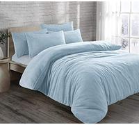HOMES-LINEN Teddy Bear Fleece Thermal Warm Cosy Soft Fur Duvet Cover Set With Pillow Cases (Blue, Super King)