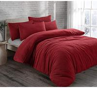 HOMES-LINEN Teddy Bear Fleece Thermal Warm Cosy Soft Fur Duvet Cover Set With Pillow Cases (Red, Super King)