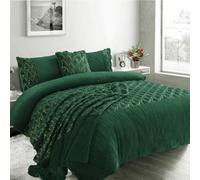 Homes & Linen Teddy Fleece Christmas Tree Green Duvet Cover Set Soft Plush Festive Winter Bedding Set