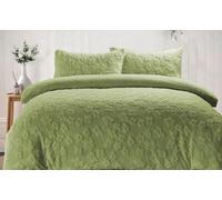 HOMES-LINEN Teddy Fleece Duvet Cover Set Embossed Daisy Floral Design Super Soft Warm Cosy Winter Bedding Quilt Cover with Pillowcases (Green, Double)