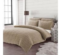 HOMES-LINEN Teddy Fleece Duvet Cover Set - Luxury Soft Bedding with Embossed Leaf Design, Warm & Cosy Winter Bed Set with Pillowcases (Beige, Single)