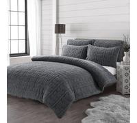 HOMES-LINEN Teddy Fleece Duvet Cover Set - Luxury Soft Bedding with Embossed Leaf Design, Warm & Cosy Winter Bed Set with Pillowcases (Grey, King)
