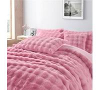 HOMES-LINEN Teddy Fleece Duvet Cover Set - Ultra Soft Square Plush Design Bedding with Pillowcases - Warm & Cosy Winter Bed Set Fluffy Thick Teddy Fleece Quilt Cover (Pink, Double)