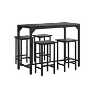 HomeSailing 5 Pieces Bar Counter Table and Stools Kitchen Set for 4 People Breakfast Small Dining Room Table and 4 Chair Set Wood Tabletop with Black Metal Frame Home Apartment Furniture