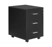HomeSailing Office Lockable Unit Storage Cabinet 3 Drawers Black with Mobile Caster Wood Under Desk Pedestal Side File Document Organizer Drawers Cabinet Small Space