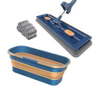 Homesally Flat Floor Magic Mop - 360° Cleaning, Self-Wringing Wall Mop - Blue +4 Pads + Bucket
