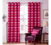 HOMESCAPES 1 pair of Morocco Ribbed Stripe Curtains - Pink, 54 inch drop, 100% Cotton, Ring Top, 54 x 54 Inches