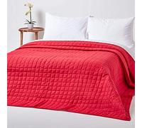 HOMESCAPES - 100% Coton Reversible Twin Colour Quilted Bedspread Throw - Red & White - Double 200 x 200 cm - Washable Bedding Sofa Throw