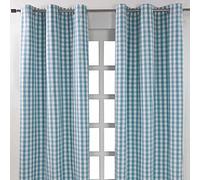 Homescapes 100% Cotton Blue Gingham Eyelet Curtains - 137 cm Wide x 182 cm Drop (54” x 72”) Block Check Pattern Country Style for Kitchen, Bedroom or Living Room