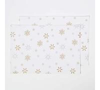 Homescapes - 100% Cotton Christmas Gold Snowflake Pack of 2 Placemats