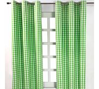 Homescapes 100% Cotton Green Gingham Eyelet Curtains - 117 cm Wide x 137 cm Drop (46” x 54”) Block Check Pattern Country Style Curtains for Kitchen, Bedroom or Living Room