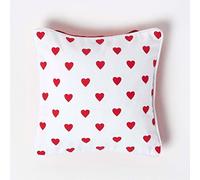 HOMESCAPES - 100% Cotton - Love Hearts - Cushion Cover - 30 x 30 cm Square - 12 x 12 Inches - Red White - 100% Cotton Sofa Pillow Cushion Cover - Washable