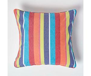 HOMESCAPES - 100% Cotton - Multi Stripes Large Cushion Cover- 60 x 60 cm Square - 24 x 24 Inches - Orange Yellow Blue - 100% Cotton Sofa Pillow Cushion Cover - Washable