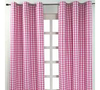 Homescapes 100% Cotton Pink Gingham Eyelet Curtains - 137 cm Wide x 182 cm Drop (54” x 72”) Block Check Pattern Country Style Curtains for Kitchen, Bedroom or Living Room