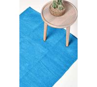 Homescapes 100% Cotton Plain Chenille Rug In Blue Blue 110cm x 170cm