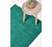 Homescapes Teal Green 100% Cotton Plain Chenille Rug With Natural Trim, 60 X 100 Cm