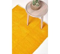 Homescapes 100% Cotton Plain Chenille Rug In Mustard Mustard 90cm x 150cm