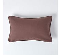 HOMESCAPES - 100% Cotton Plain Chocolate Cushion Cover - 30 x 50 cm Rectangular - 12 x 20 Inches - Deep Bark Choco - Sofa Cushion Pillow Cover - Washable