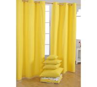 HOMESCAPES Yellow Eyelet Curtain Pair 137cm (54") Wide x 228cm (90") Drop Plain Heavy Unlined Curtains