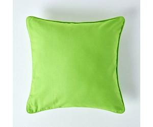 HOMESCAPES - 100% Cotton Plain Green Large Cushion Cover - 60 x 60 cm Square - 24 x 24 Inches Bright Lime Green Sofa Cushion Pillow Cover - Washable