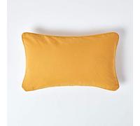 HOMESCAPES - 100% Cotton Plain Mustard Yellow Cushion Cover - 30 x 50 cm Rectangular - 12 x 20 Inches - Sofa Cushion Pillow Cover - Washable