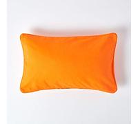 HOMESCAPES - 100% Cotton Plain Orange Cushion Cover- 30 x 50 cm Rectangular - 12 x 20 Inches - Solid Flame Orange Sofa Cushion Pillow Cover - Washable