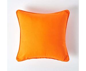 HOMESCAPES - 100% Cotton Plain Orange Large Cushion Cover- 60 x 60 cm Square - 24 x 24 Inches - Solid Flame Orange Sofa Cushion Pillow Cover - Washable