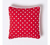 HOMESCAPES - 100% Cotton - Polka Dots - Cushion Cover - 30 x 30 cm Square - 12 x 12 Inches - Red White - 100% Cotton Sofa Pillow Cushion Cover - Washable