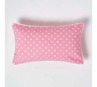 HOMESCAPES - 100% Cotton - Polka Dots - Cushion Cover - 30 x 50 cm Rectangular - 12 x 20 Inches - Pink White - 100% Cotton Sofa Pillow Cushion Cover - Washable