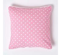 HOMESCAPES - 100% Cotton - Polka Dots - Cushion Cover - 45 x 45 cm Square - 18 x 18 Inches - Pink White - 100% Cotton Sofa Pillow Cushion Cover - Washable