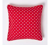HOMESCAPES - 100% Cotton - Polka Dots - Cushion Cover - 45 x 45 cm Square - 18 x 18 Inches - Red White - 100% Cotton Sofa Pillow Cushion Cover - Washable